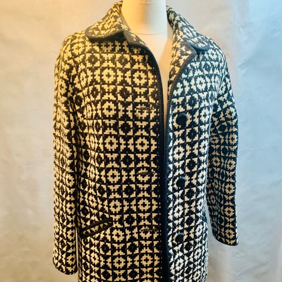 Vintage Wool Car Coat Tapestry Black White S / M - Picture 6 of 9
